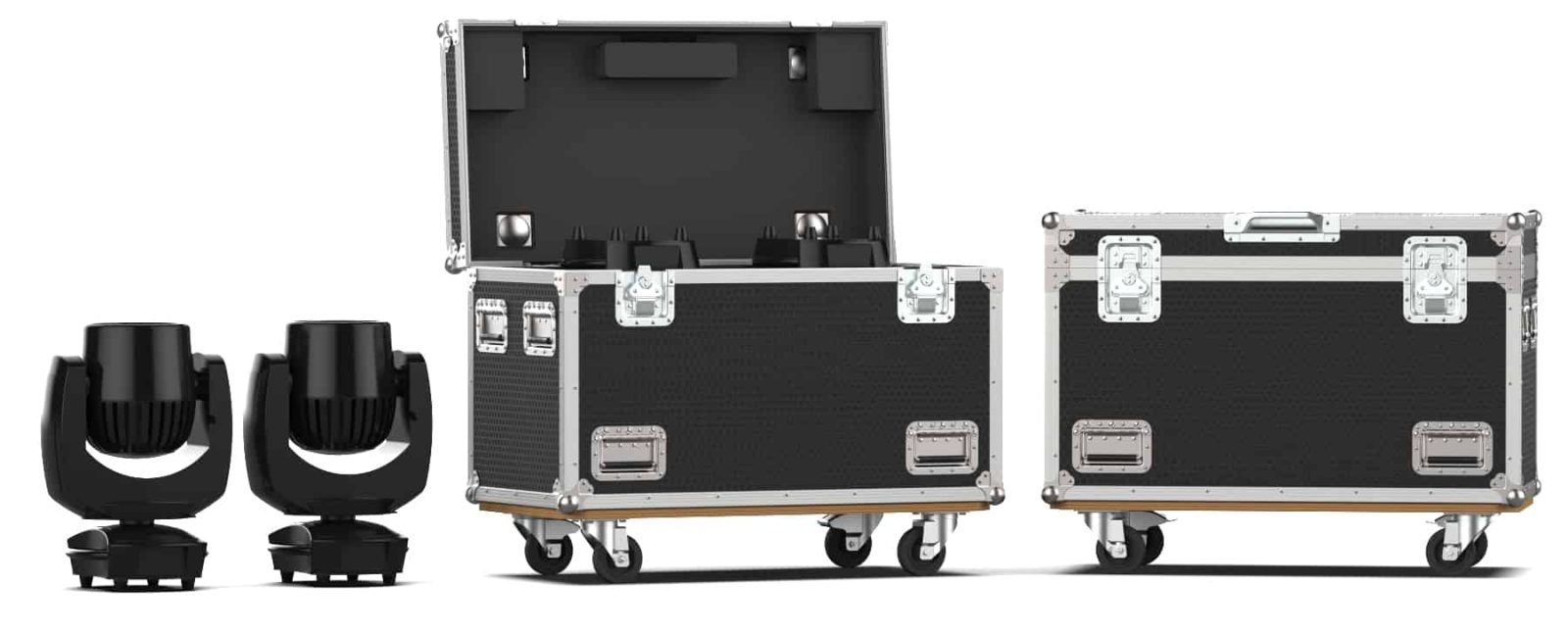 The twin head moving case for the GLP Exo Wash 30 is designed for lighting professionals who move around various locations that require durable and long-lasting protective cases for their equipment.